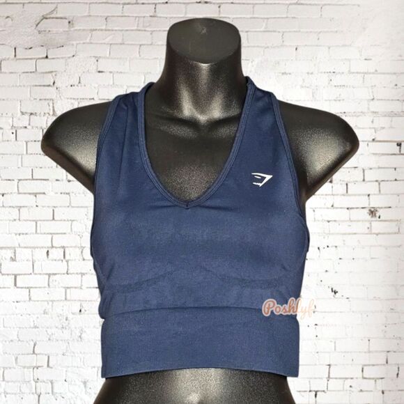 Gymshark Seamless Crop Tank Racerback Navy Blue Medium - Picture 1 of 4